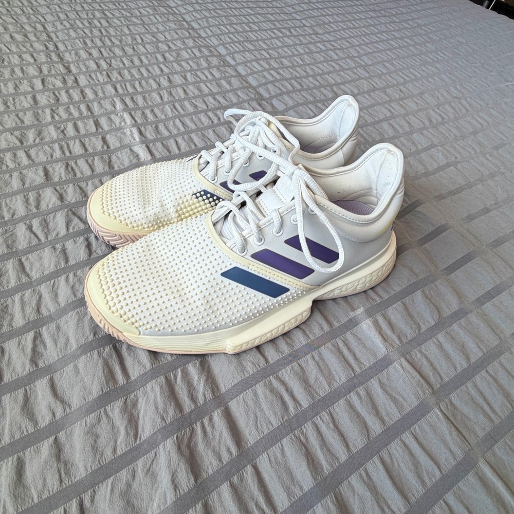 Adidas SoleCourt Boost Women's Size 8 Tennis Shoes White Purple Sneakers